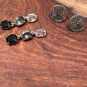Two Pairs of Pierced Earrings Round Filigree & Dangle